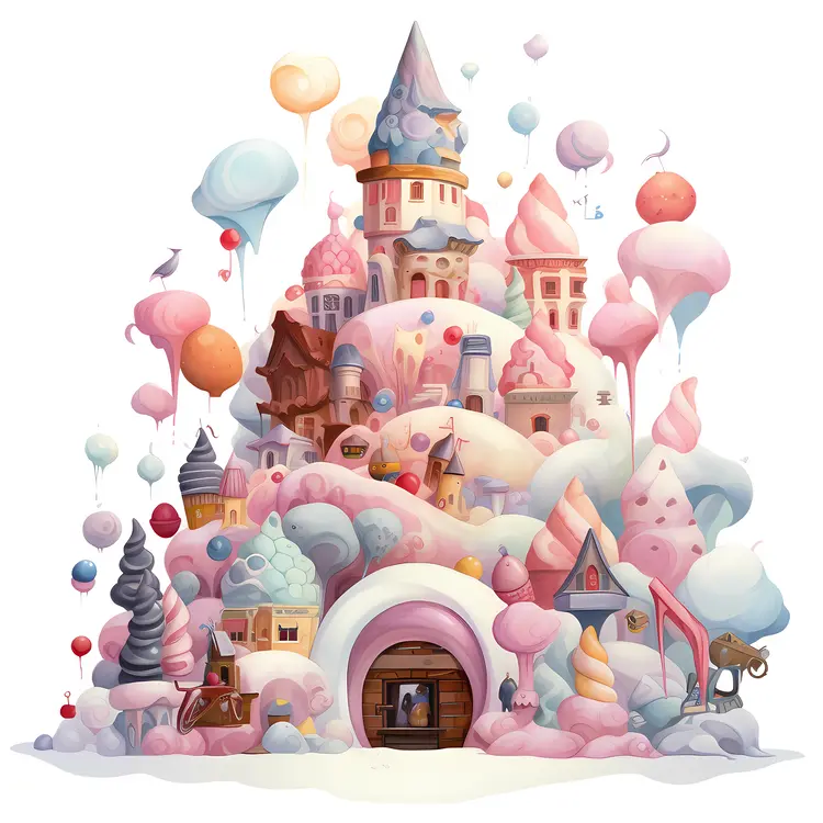 Whimsical Candy Village with Balloons