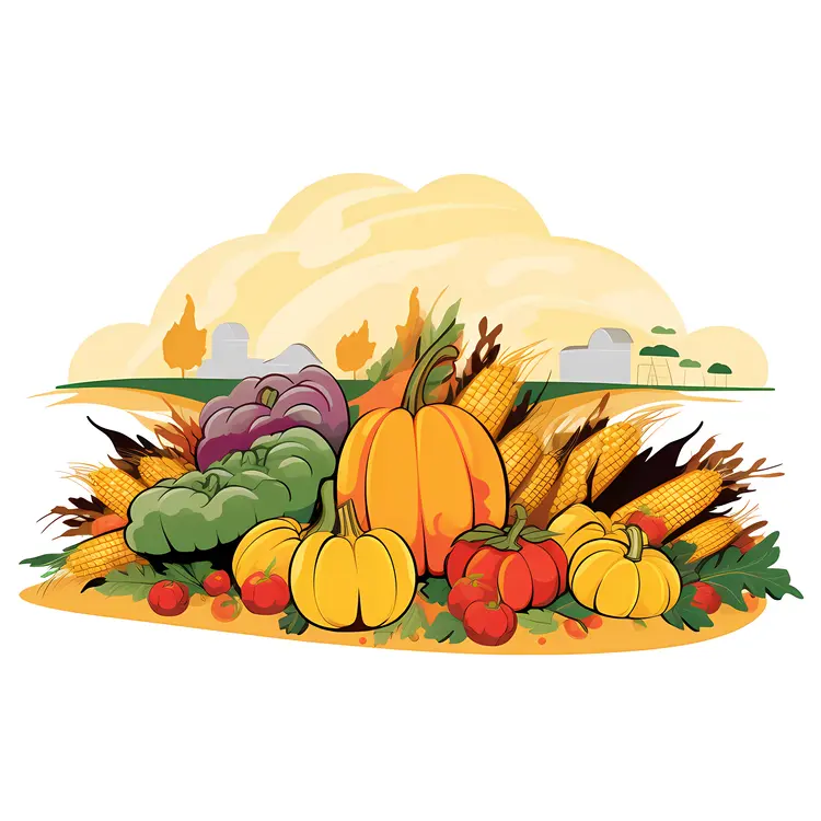 Pumpkins and Vegetables in an Autumn Harvest