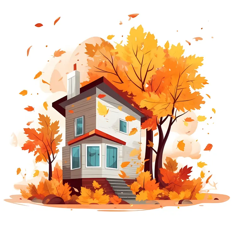 Tall house with autumn trees