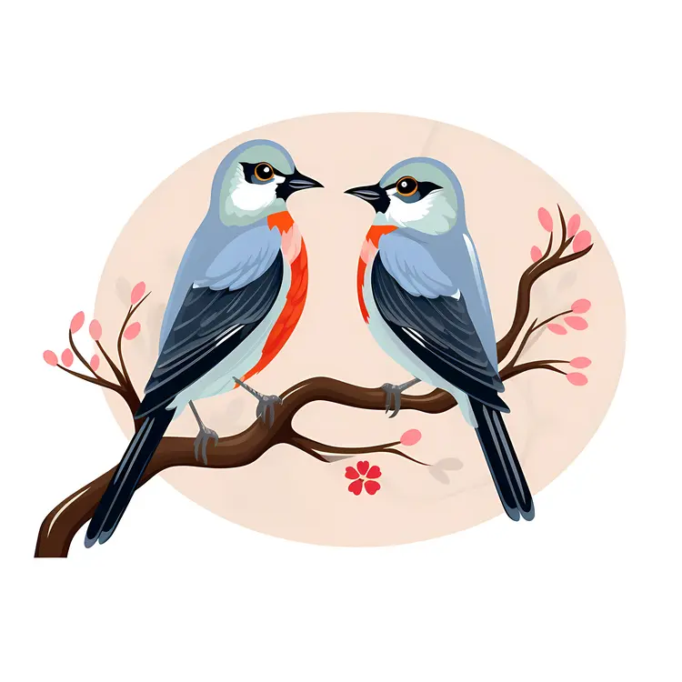 Two Colorful Birds on a Branch Illustration