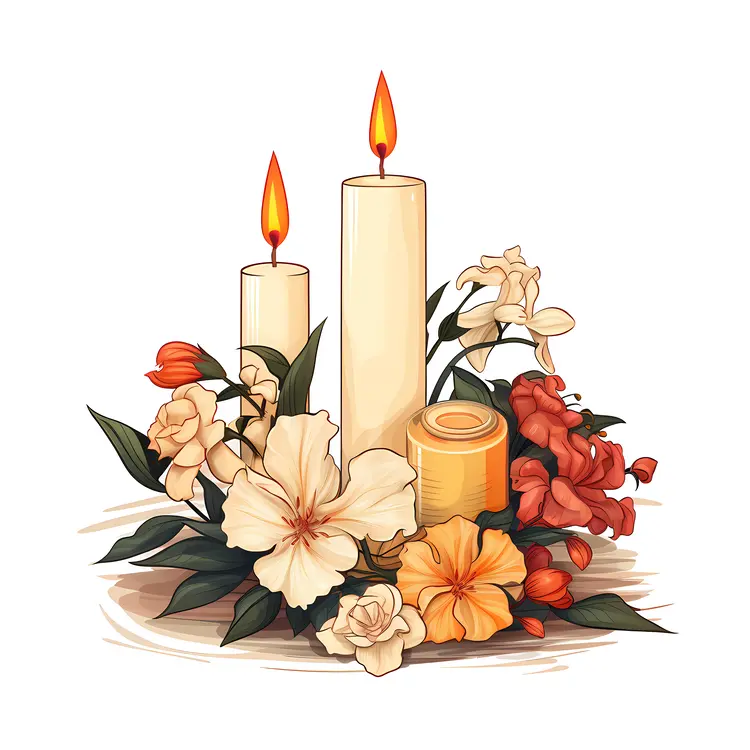 Warm Candles and Flowers Arrangement