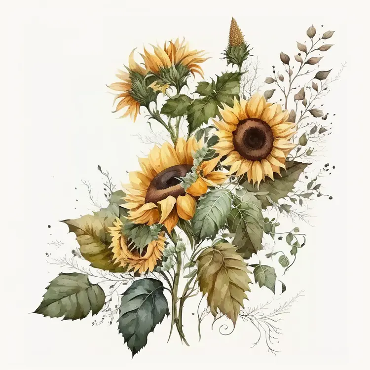 Beautiful Sunflower Botanical Illustration