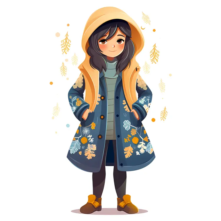 Charming Girl in Winter Coat Illustration