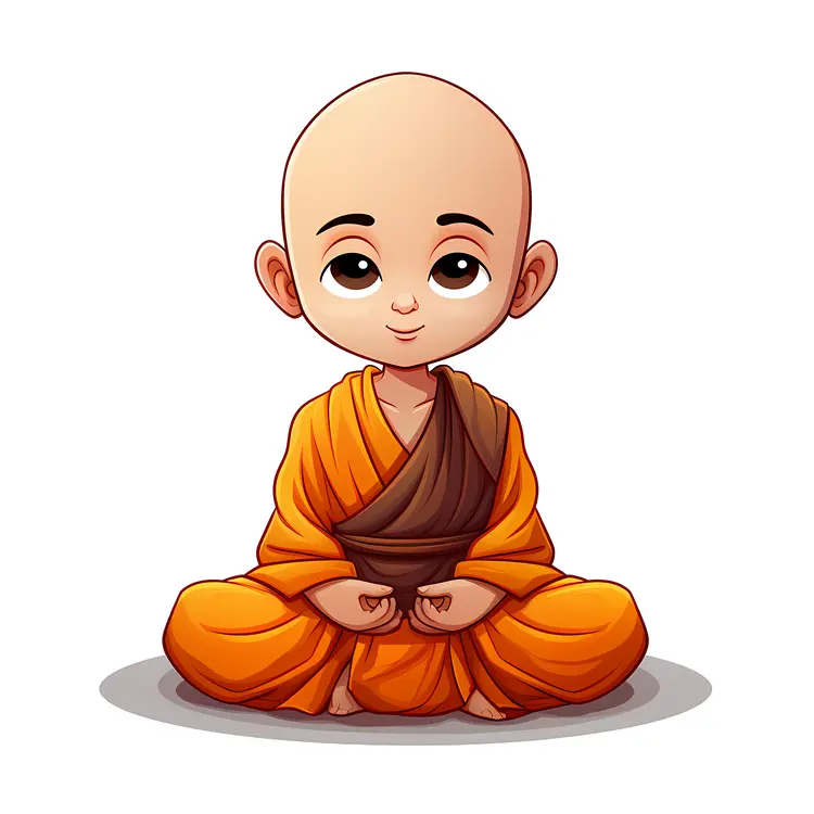 Cute Cartoon Monk in Meditation