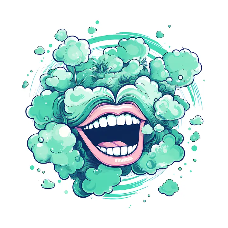 Surreal Cartoon Mouth with Green Clouds