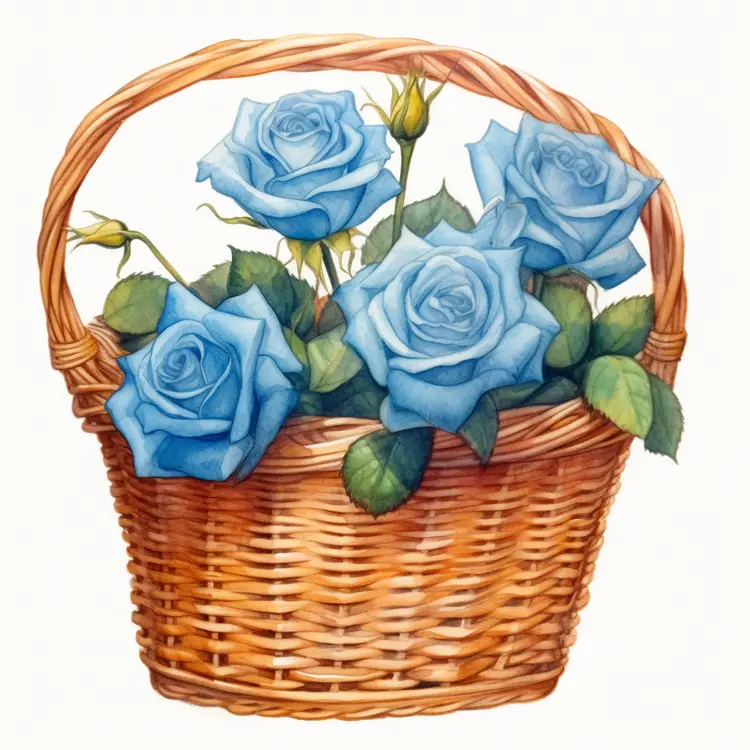 Beautiful Blue Roses in a Wicker Basket
