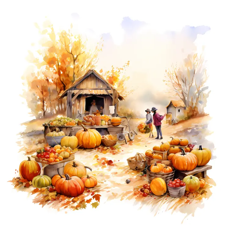 Autumn Pumpkin Market Scene