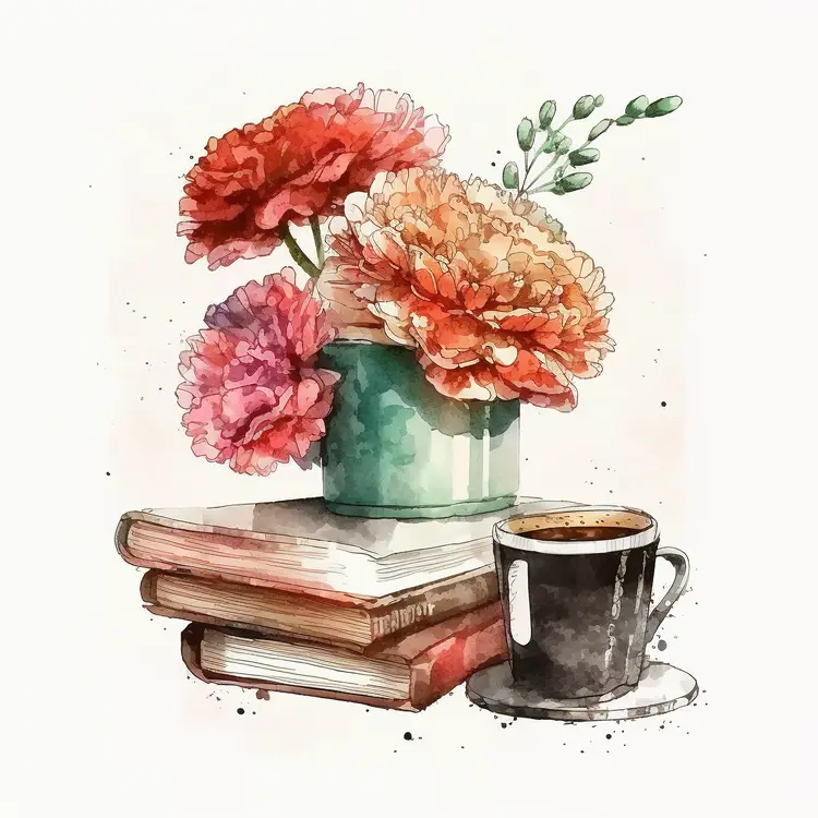 Beautiful Flowers with Books and Coffee