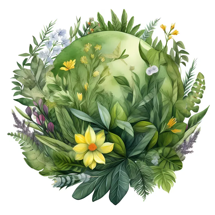 Floral Wreath Illustration with Greenery and Flowers