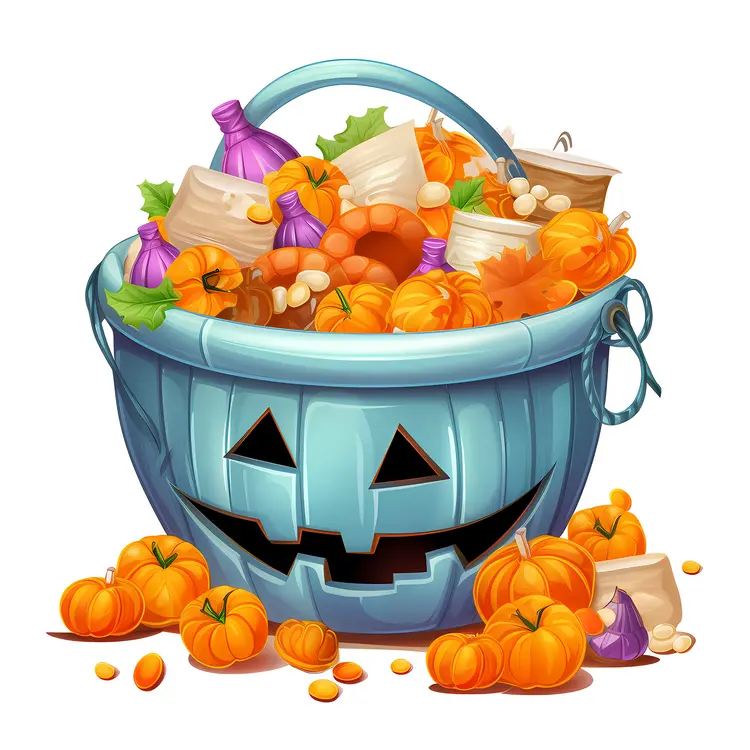 Halloween Candy Bucket with Pumpkins and Treats