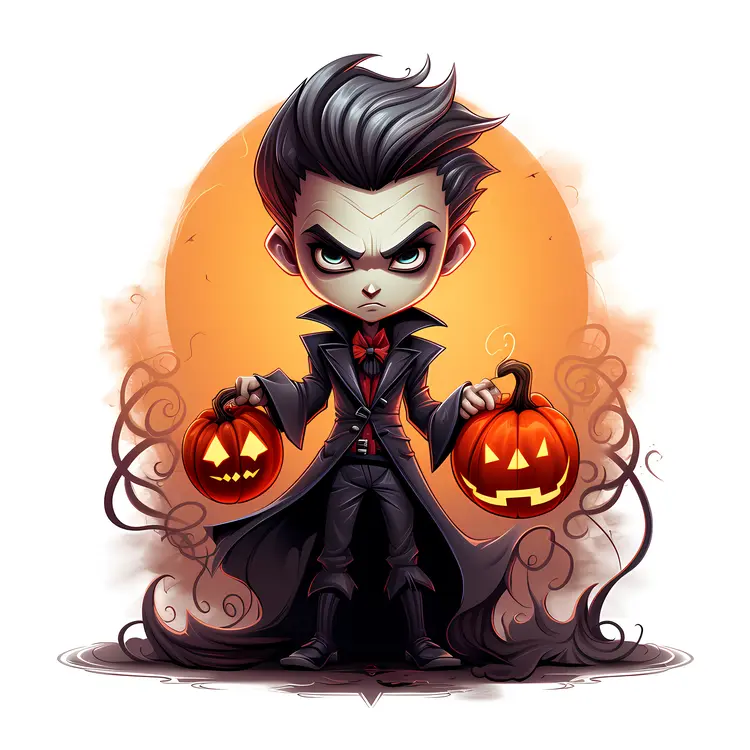 Vampire Holding Two Pumpkins