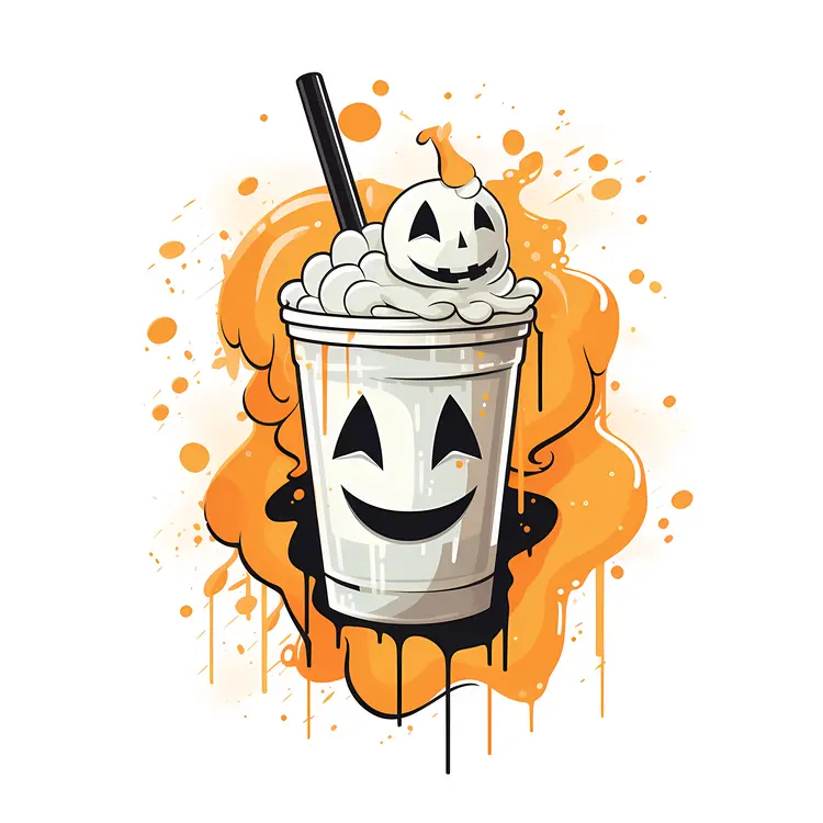 Happy Halloween Milkshake with Pumpkin Decorations