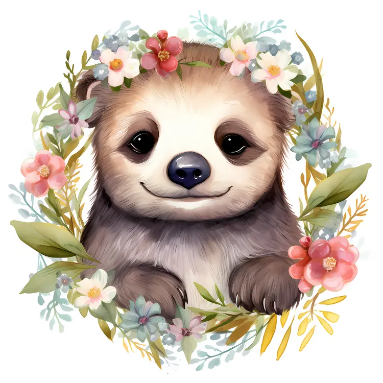 Cute Panda with Floral Wreath