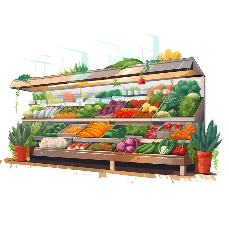 Fresh Vegetable Display in Grocery Store