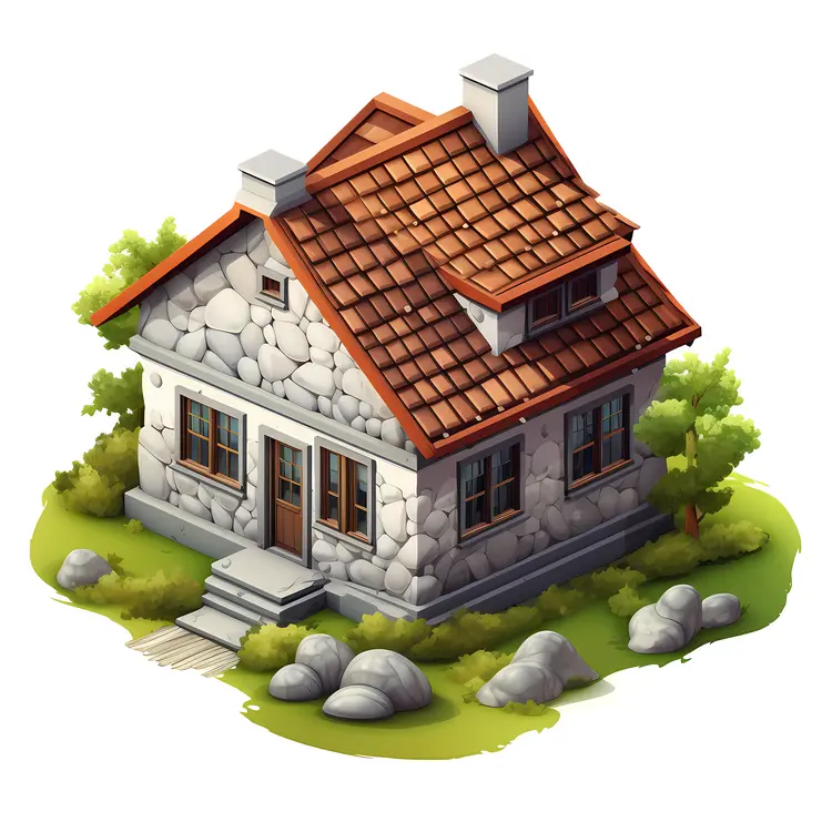 Stone house with red roof