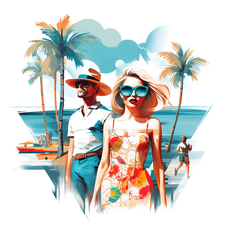 Stylish Couple on a Tropical Beach