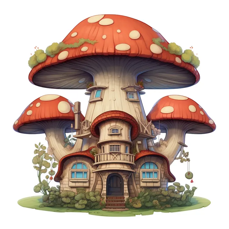 Charming Mushroom House with Red Caps