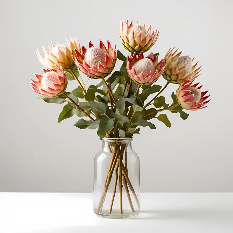 Bouquet of Pink Protea Flowers in a Vase
