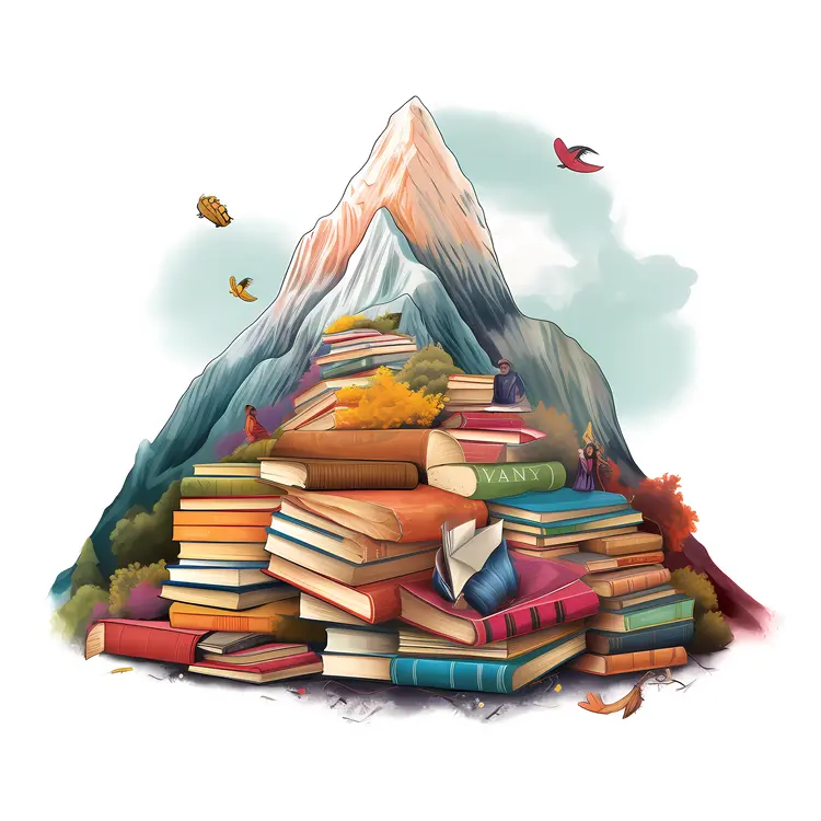 Mountain of Books with Birds