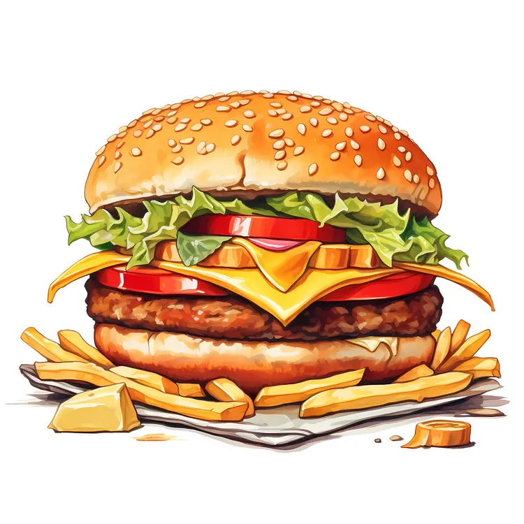 Delicious Cheeseburger with French Fries