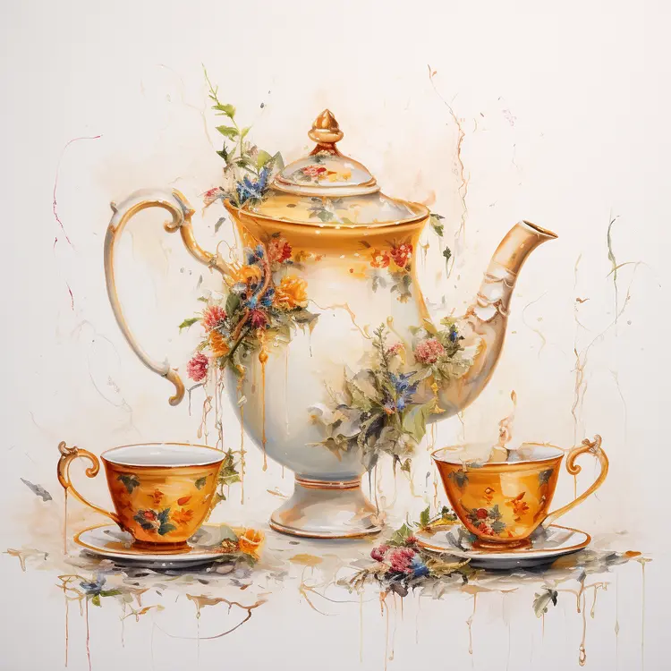 Elegant Floral Teapot and Cups