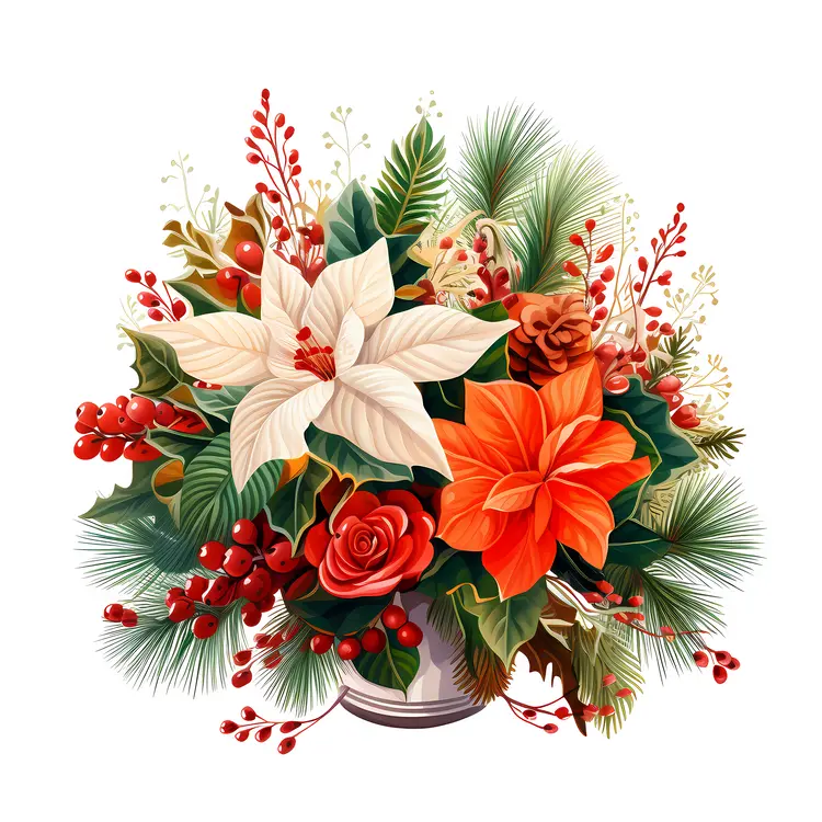 Red and White Flowers in a Festive Floral Arrangement