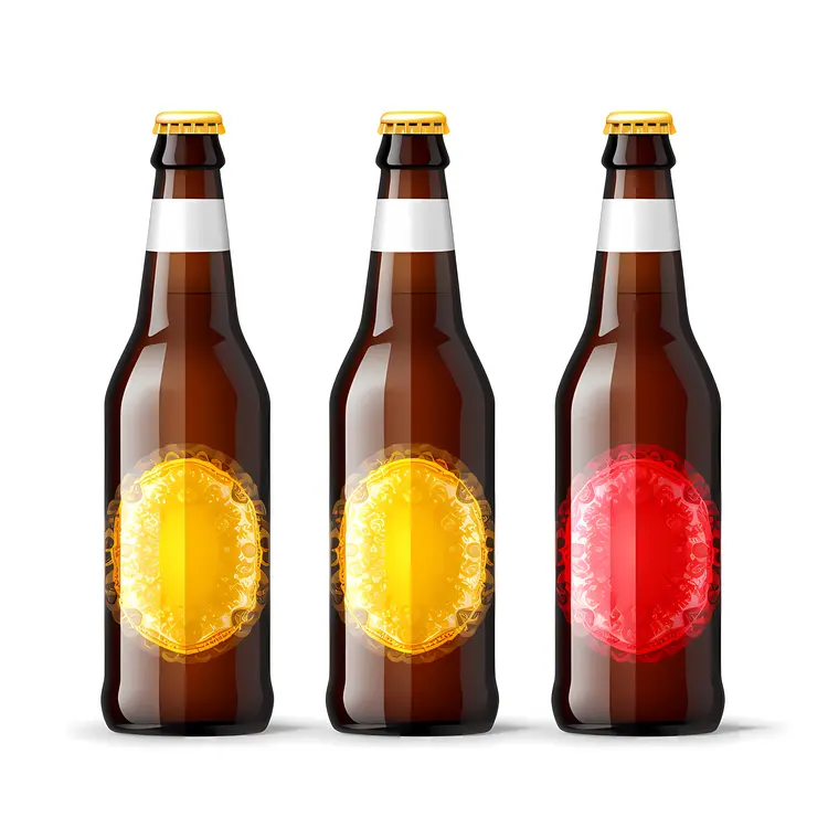Three Brown Glass Bottles with Labels