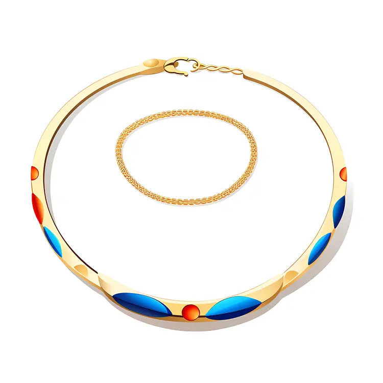 Modern Gold and Blue Necklace and Bracelet Set
