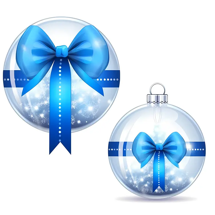 Beautiful Blue Christmas Ornaments with Ribbons