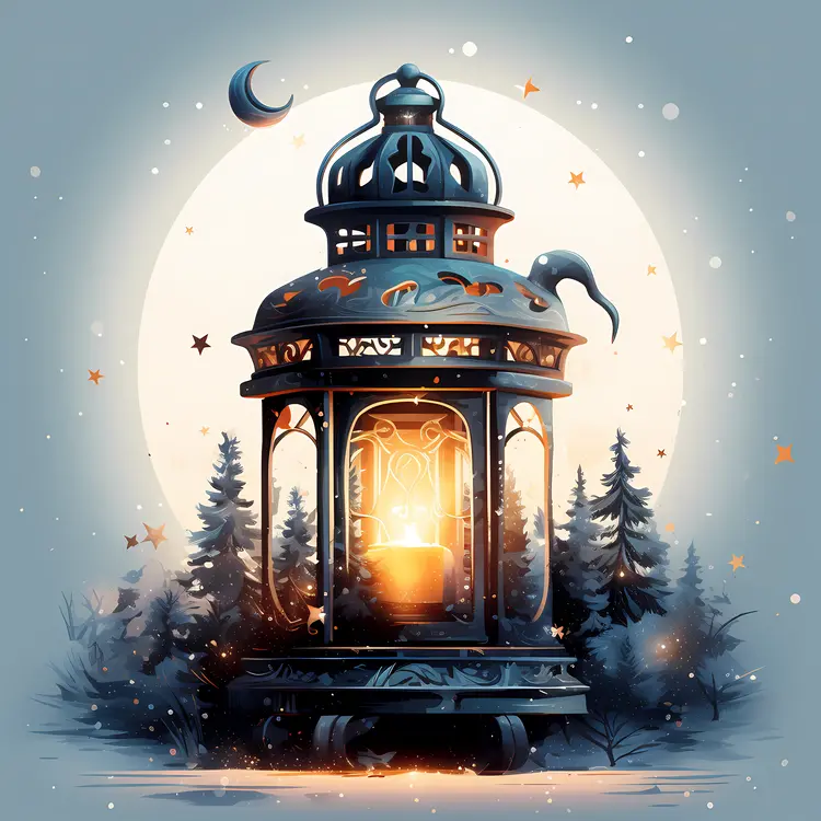 Bronze Lantern with Moon and Stars