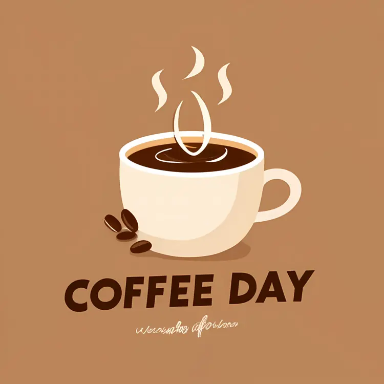 Steaming Coffee Cup with Coffee Day Text