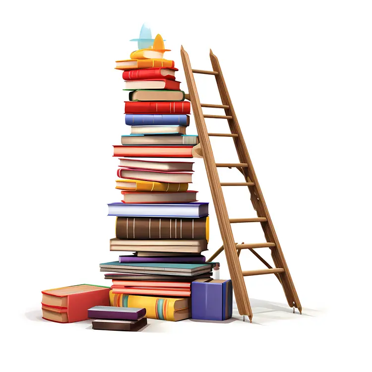 Colorful Stack of Books with Ladder