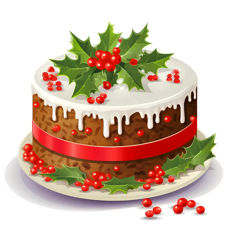 Christmas Cake with Holly and Icing