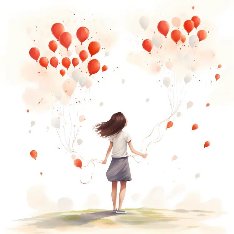 Girl with Red and White Balloons