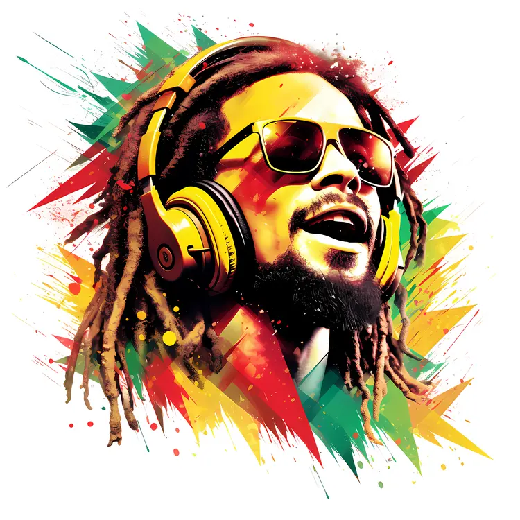 Reggae Vibes with Headphones and Sunglasses