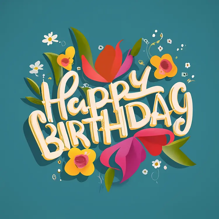 Flowers and Happy Birthday Text