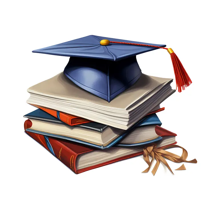 Graduation Cap on Stack of Books for Academic Achievement Concept