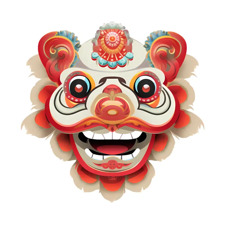 Red and Gold Lion Dance Mask for Chinese New Year
