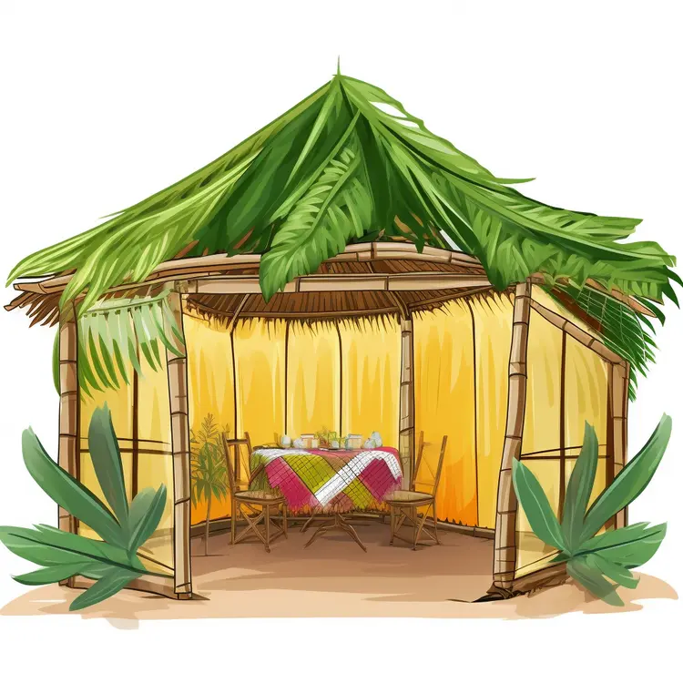 Tropical Hut with Palm Leaf Roof