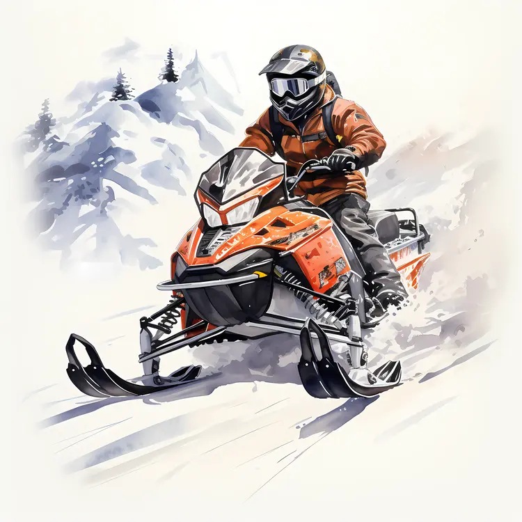 Snowmobile Rider in Orange Jacket