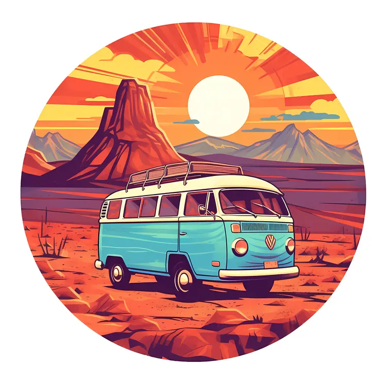 Retro Van in Desert Sunset