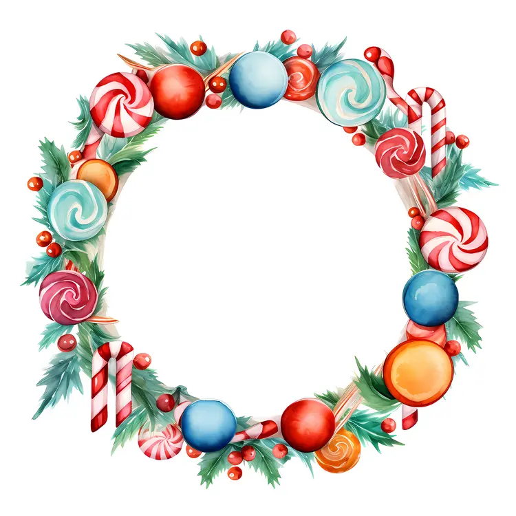 Colorful Candy and Greenery Christmas Wreath