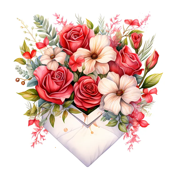 Red Flowers in Envelope Illustration