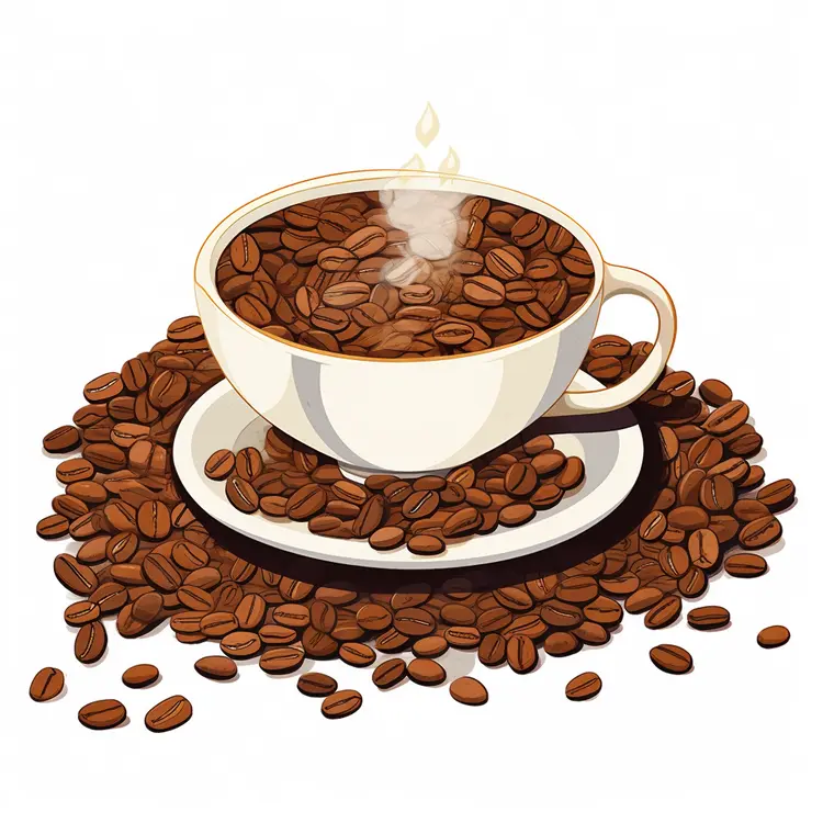 Steaming Coffee Cup with Beans Illustration