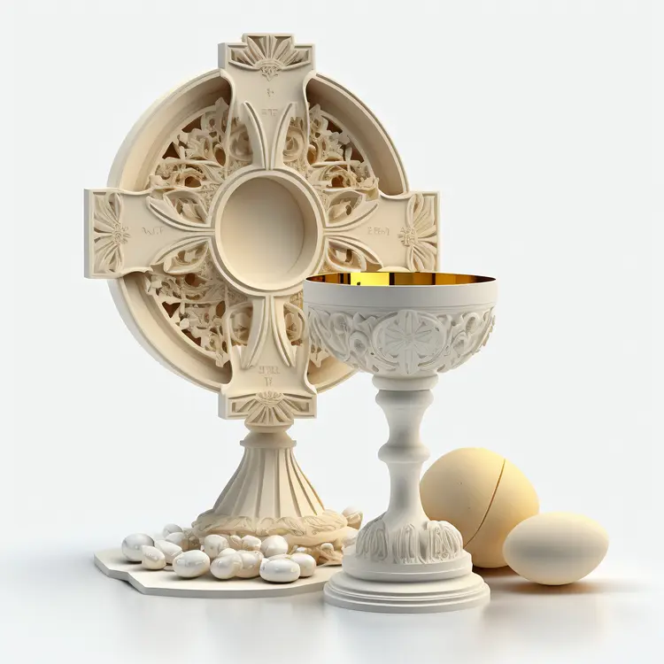 White Chalice with Cross and Eggs for Easter