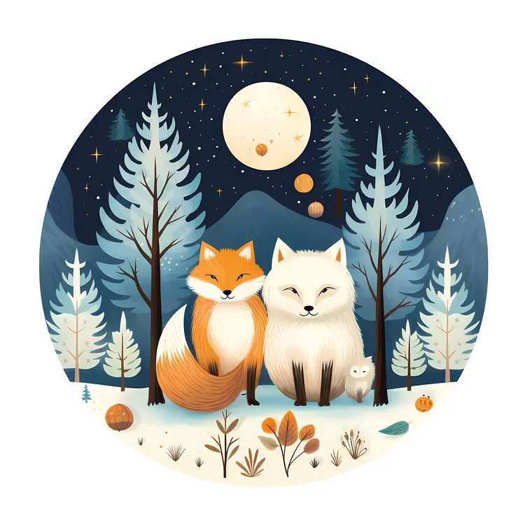 Foxes Under Night Sky