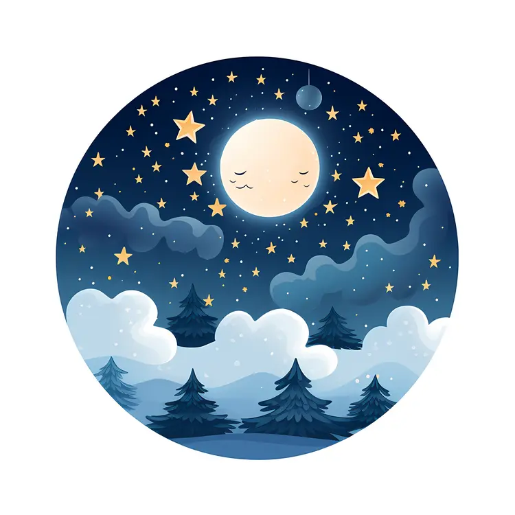 Dreamy Night Sky with Moon and Stars