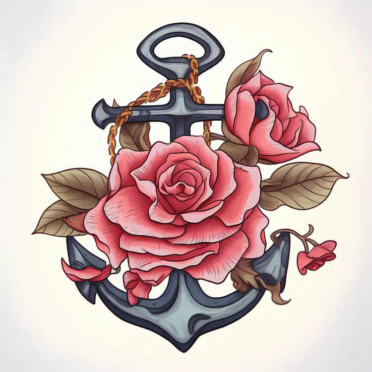Beautiful Anchor with Roses Tattoo Design