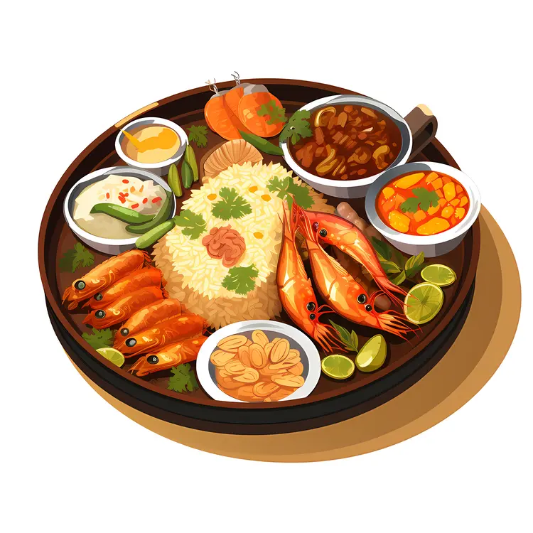 Delicious Seafood Platter with Shrimp and Rice