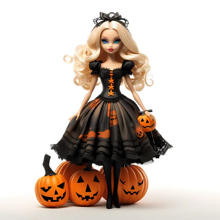 Doll with Halloween Pumpkins